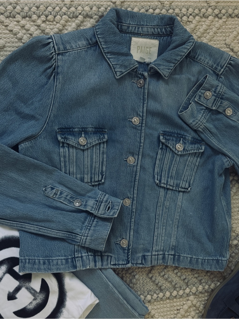 Paige Women's Blue Fitted Denim Jacket  Large
